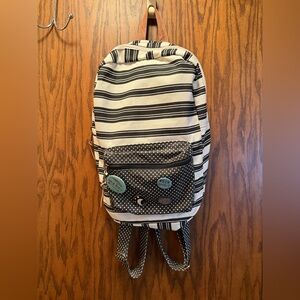 Striped Black and White Backpack with Polka Dot Pocket
